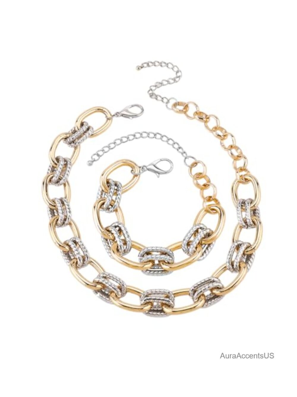 Chunky Two-Tone Jewelry Set Twisted Cable Chain Necklace Bracelet for Women